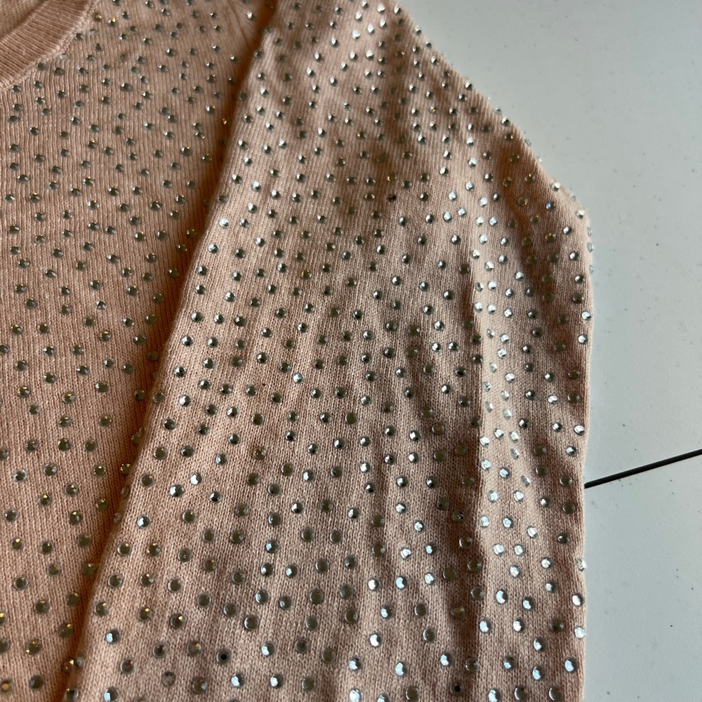 Boston Proper Pale Pink Studded Rhinestone Sweater Size M - Picture 3 of 11